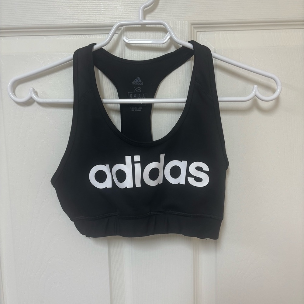 adidas Black Racerback Sports Bra with Gray Logo